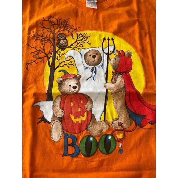 Atlas Sportswear Orange Halloween Vintage 1990's Bears in Costume T Shirt Size L - Picture 2 of 5